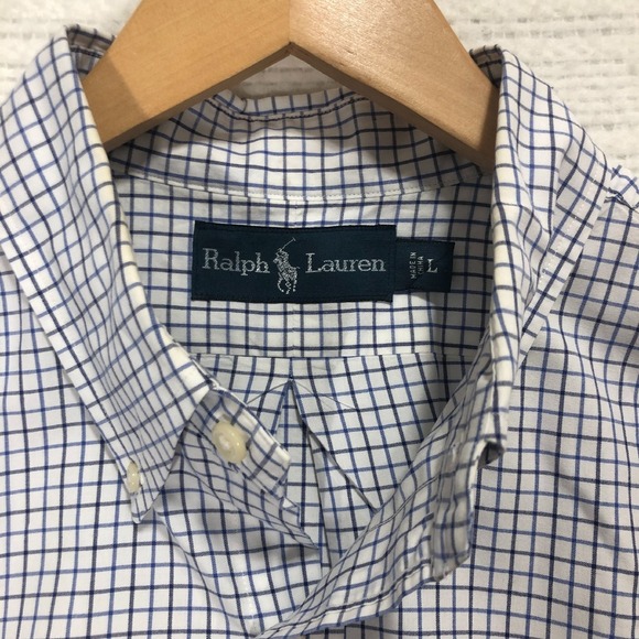 Ralph Lauren Checkered Button Down Long Sleeve Dress Shirt, Size L - Picture 4 of 8